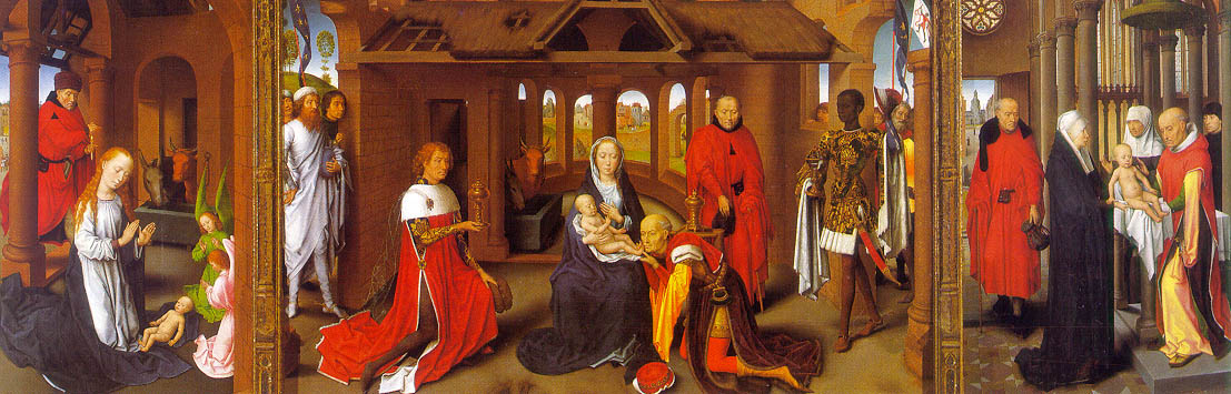 Hans Memling Triptych featuring The Nativity, The Adoration of the Magi The Presentation in the Temple